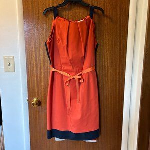 Orange, navy, tan, size 14 Tahari dress